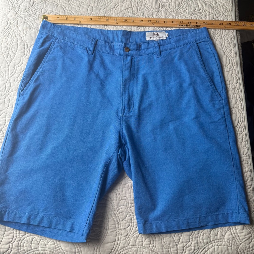 Hickey Freeman Chino Flat Front Shorts Mens Bright Blue Size 40  100% Cotton
